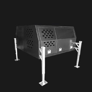 Black powder coated dual cab jack off canopy with half dog box