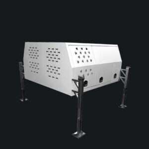 White powder coated dual cab jack off canopy with full dog box